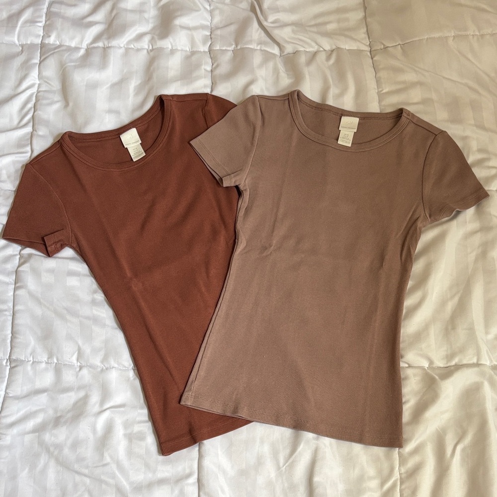 H&M Short Sleeve Tops - Brown and Tan